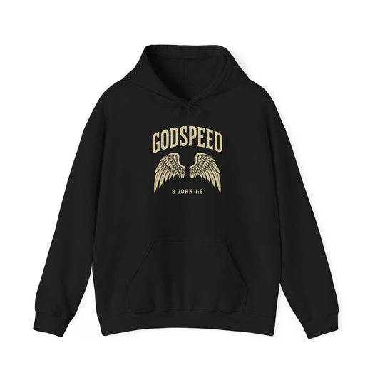 Vintage Godspeed Hoodie – Faith Streetwear with Wings Graphic, 2 John 1:6 Bible Verse