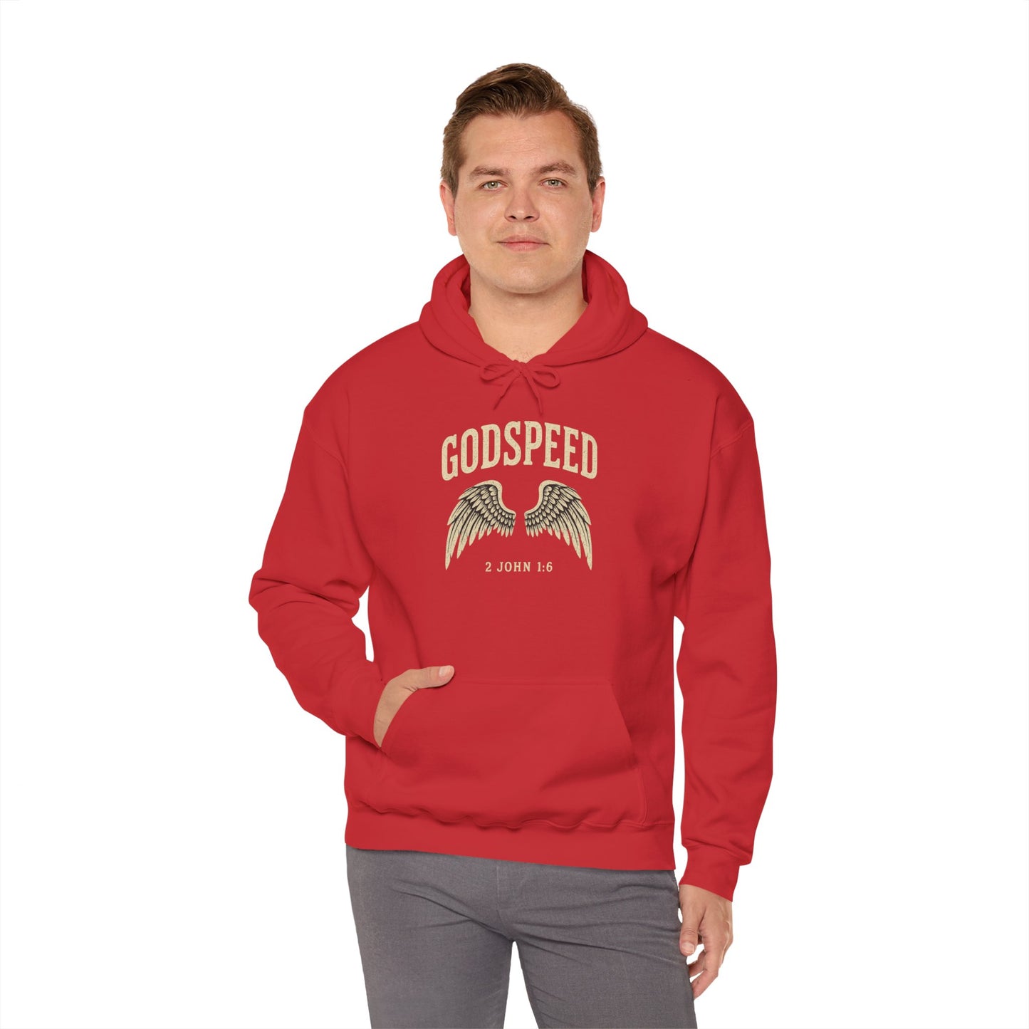 Vintage Godspeed Hoodie – Faith Streetwear with Wings Graphic, 2 John 1:6 Bible Verse