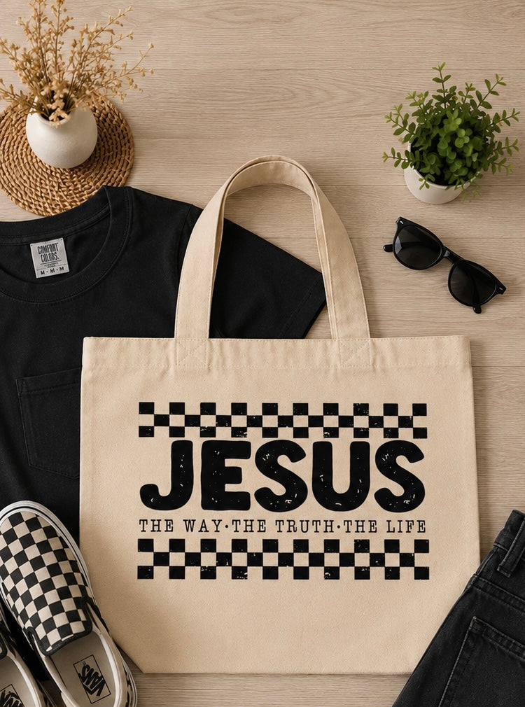 Jesus The Way The Truth The Life Canvas Tote Bag-With Zipper