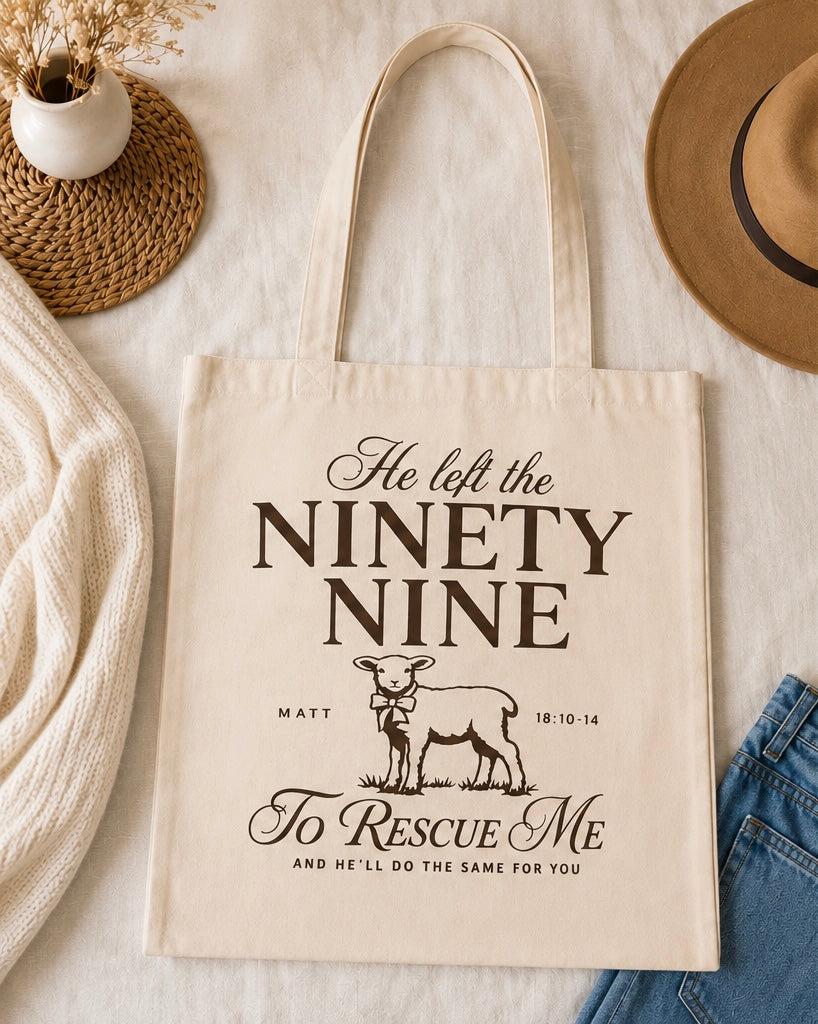 Rescued By Grace Christian Tote Bag | Matthew 18:10-14 Lost Sheep Tote