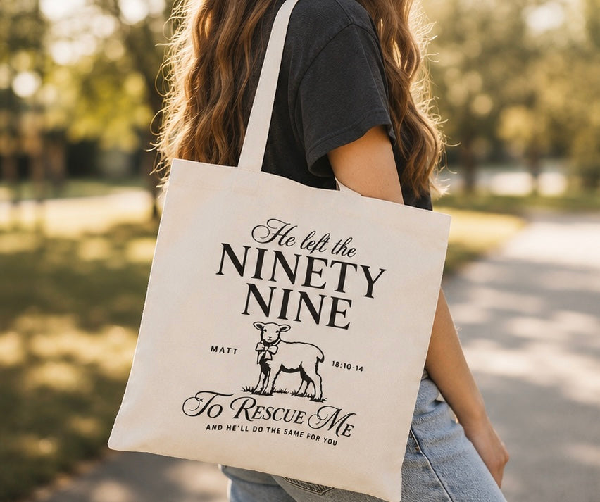 Rescued By Grace Christian Tote Bag | Matthew 18:10-14 Lost Sheep Tote