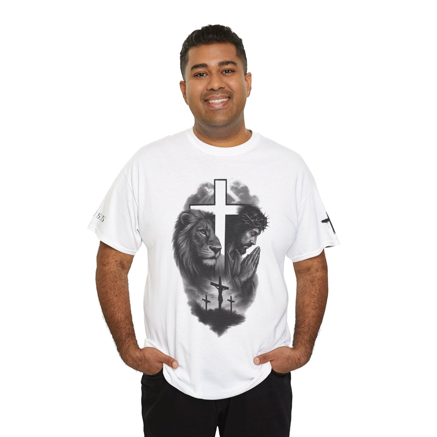 Christian Faith Tee Shirt Lion of Judah Jesus Cross Calvary Strength Unisex