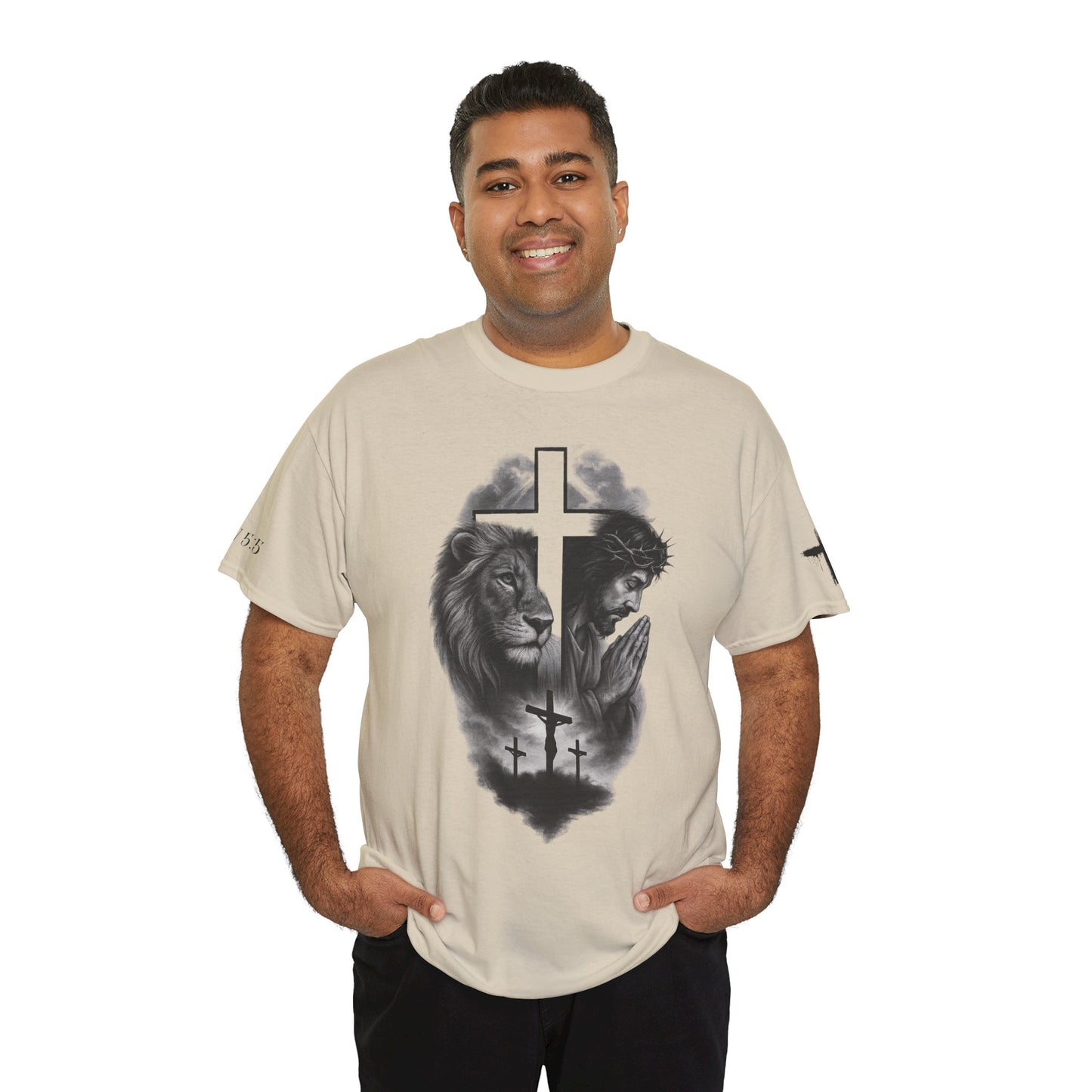 Christian Faith Tee Shirt Lion of Judah Jesus Cross Calvary Strength Unisex