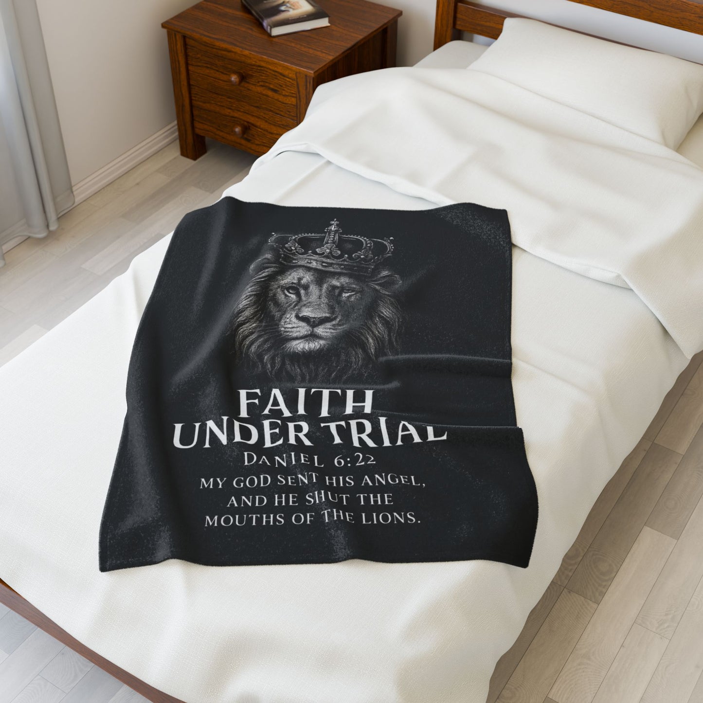 Faith Under Trial Lion Blanket — Daniel 6:22 Scripture Throw | Christian Plush Blanket, Inspirational Bible Verse Home Décor, Religious Gift