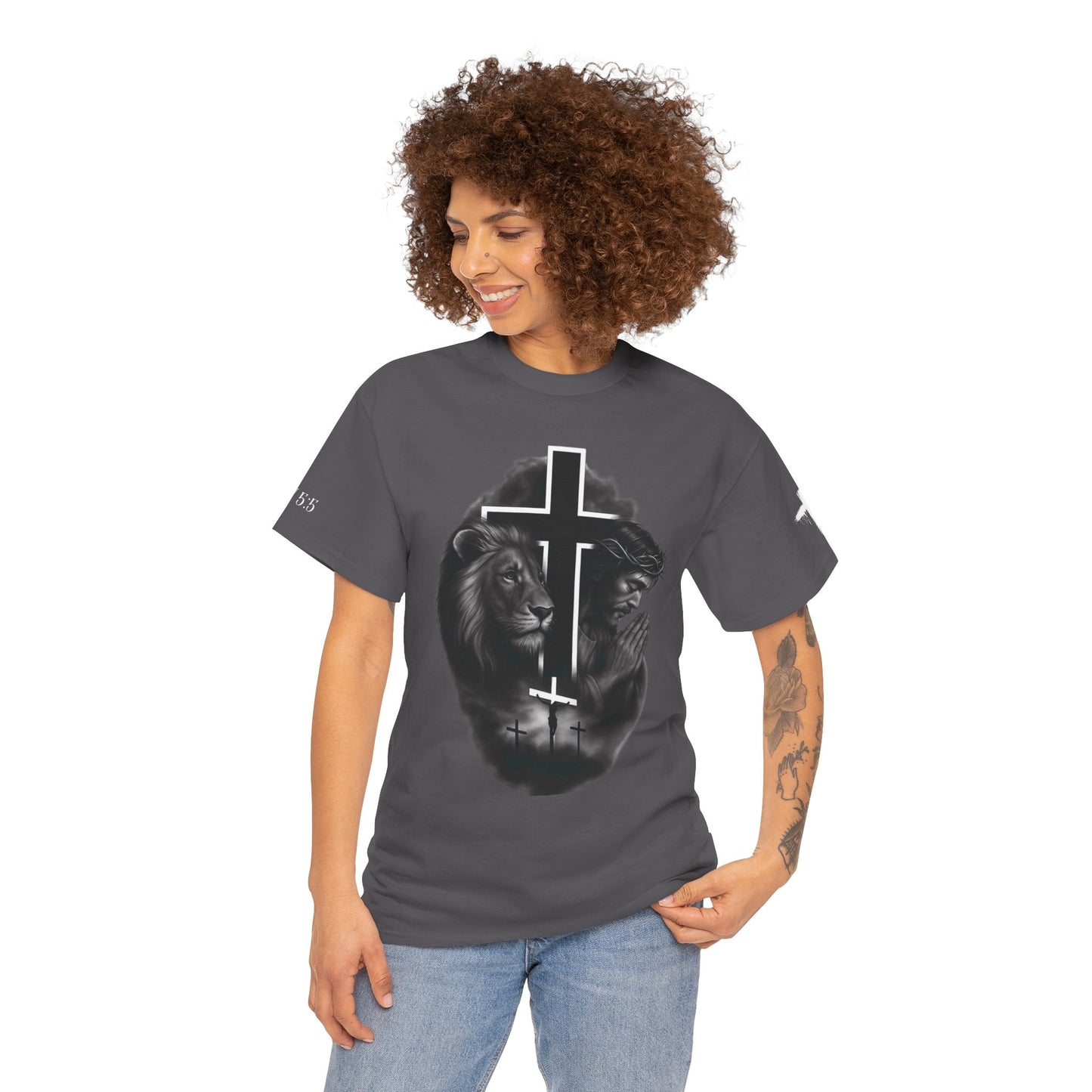 Christian Faith Tee Shirt Lion of Judah Jesus Cross Calvary Strength Unisex