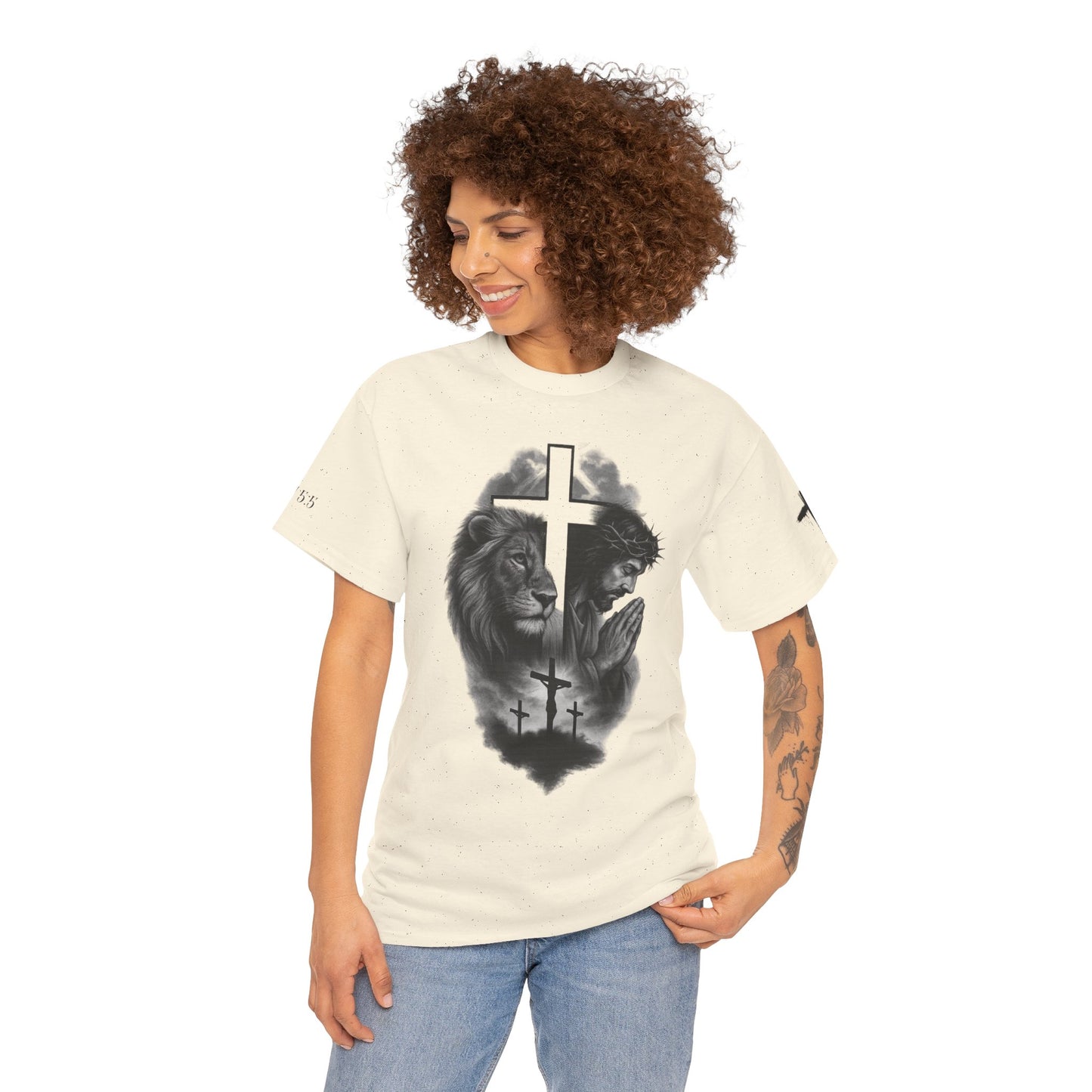 Christian Faith Tee Shirt Lion of Judah Jesus Cross Calvary Strength Unisex