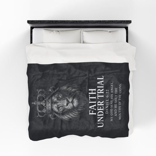 Faith Under Trial Lion Blanket — Daniel 6:22 Scripture Throw | Christian Plush Blanket, Inspirational Bible Verse Home Décor, Religious Gift