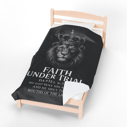 Faith Under Trial Lion Blanket — Daniel 6:22 Scripture Throw | Christian Plush Blanket, Inspirational Bible Verse Home Décor, Religious Gift