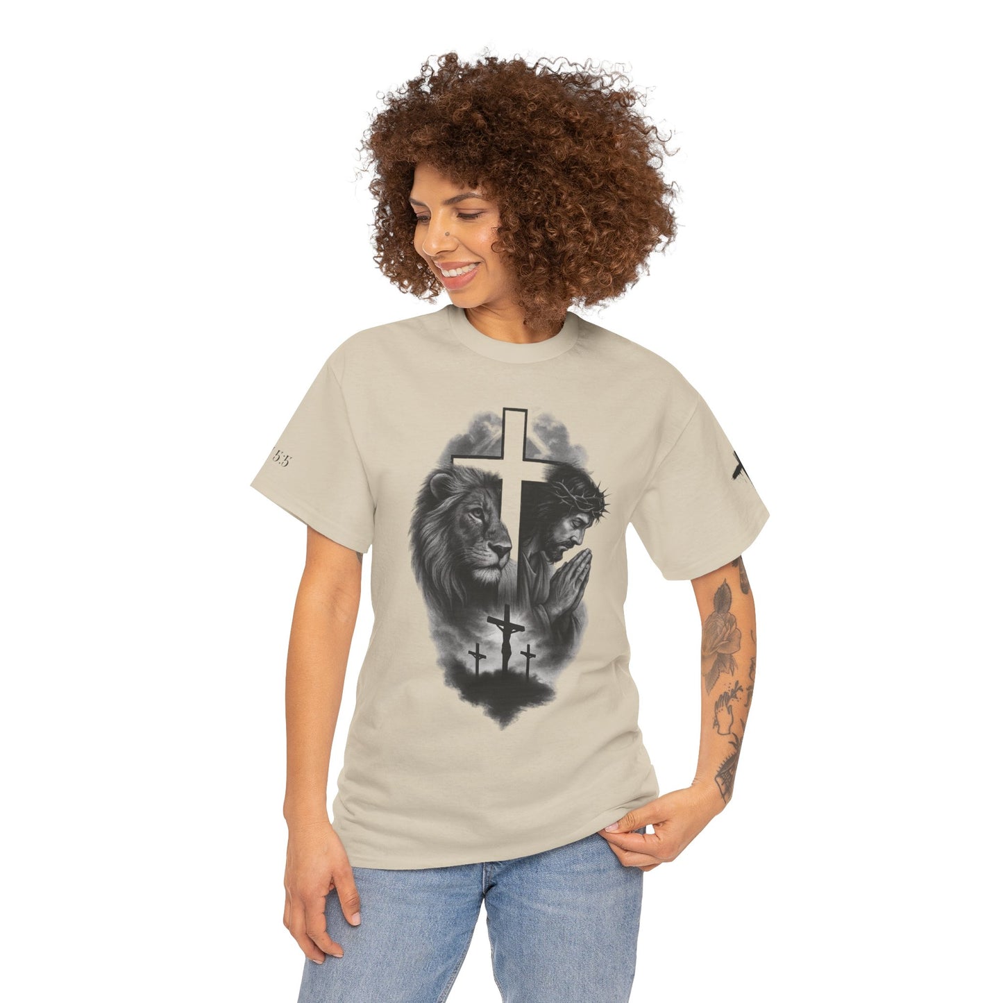 Christian Faith Tee Shirt Lion of Judah Jesus Cross Calvary Strength Unisex