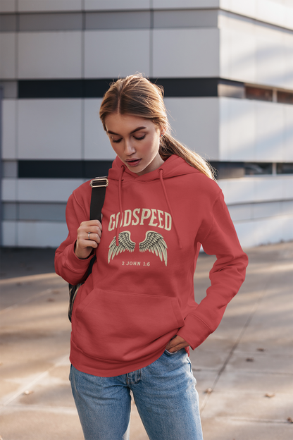 Vintage Godspeed Hoodie – Faith Streetwear with Wings Graphic, 2 John 1:6 Bible Verse
