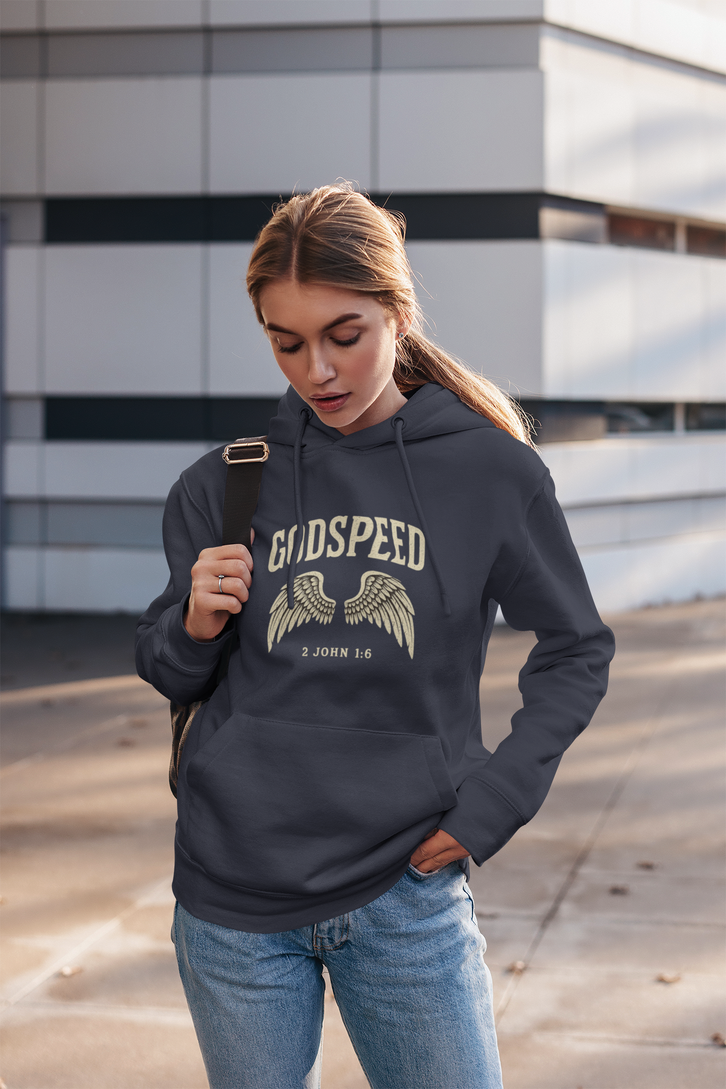 Vintage Godspeed Hoodie – Faith Streetwear with Wings Graphic, 2 John 1:6 Bible Verse