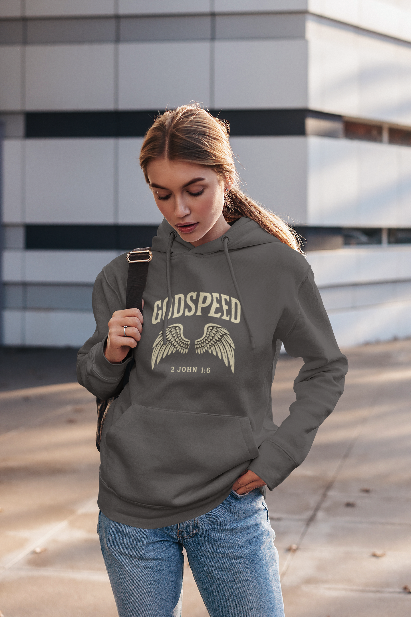 Vintage Godspeed Hoodie – Faith Streetwear with Wings Graphic, 2 John 1:6 Bible Verse