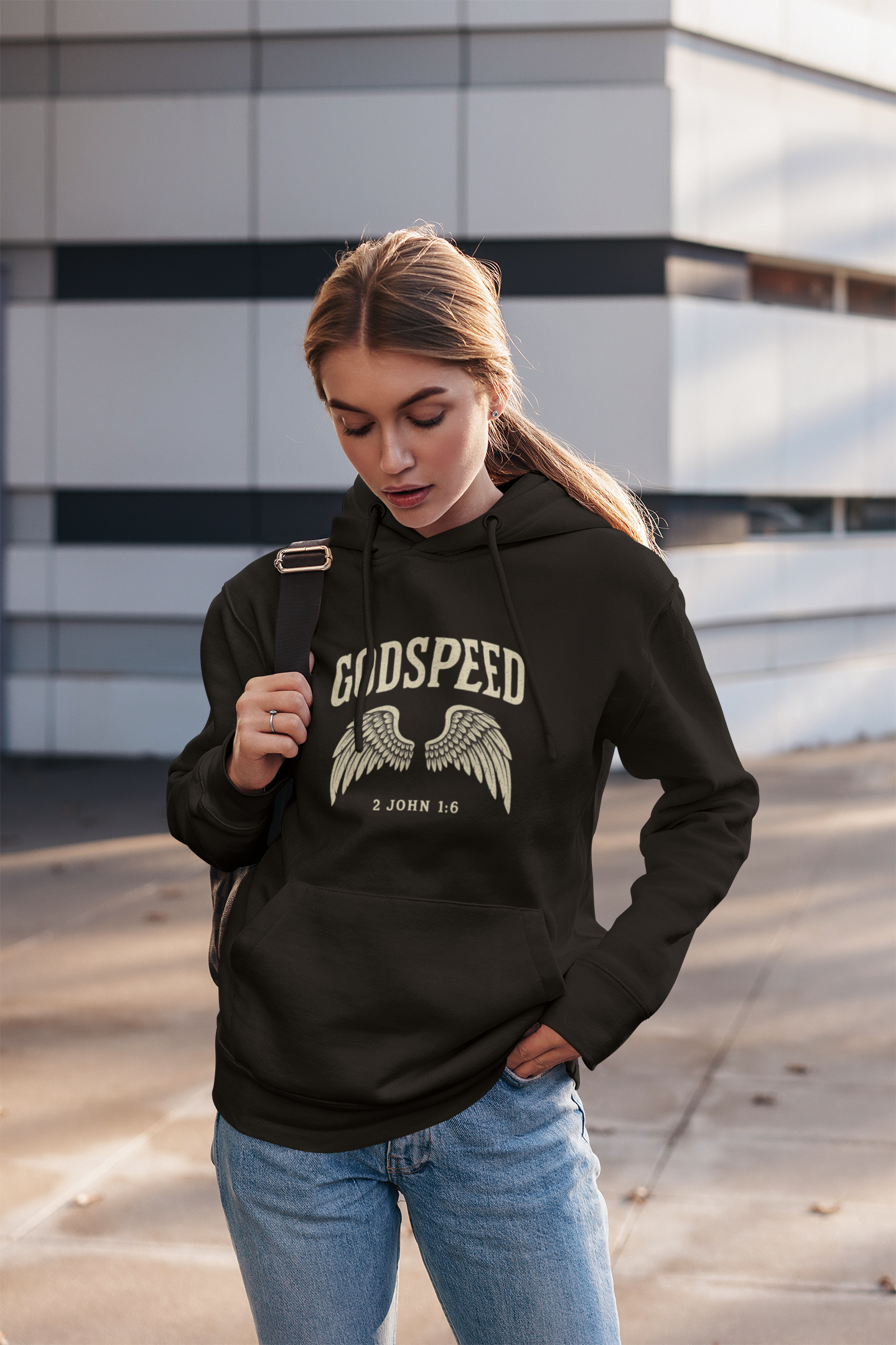 Vintage Godspeed Hoodie – Faith Streetwear with Wings Graphic, 2 John 1:6 Bible Verse