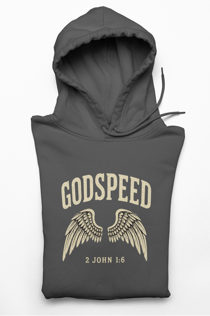 Vintage Godspeed Hoodie – Faith Streetwear with Wings Graphic, 2 John 1:6 Bible Verse