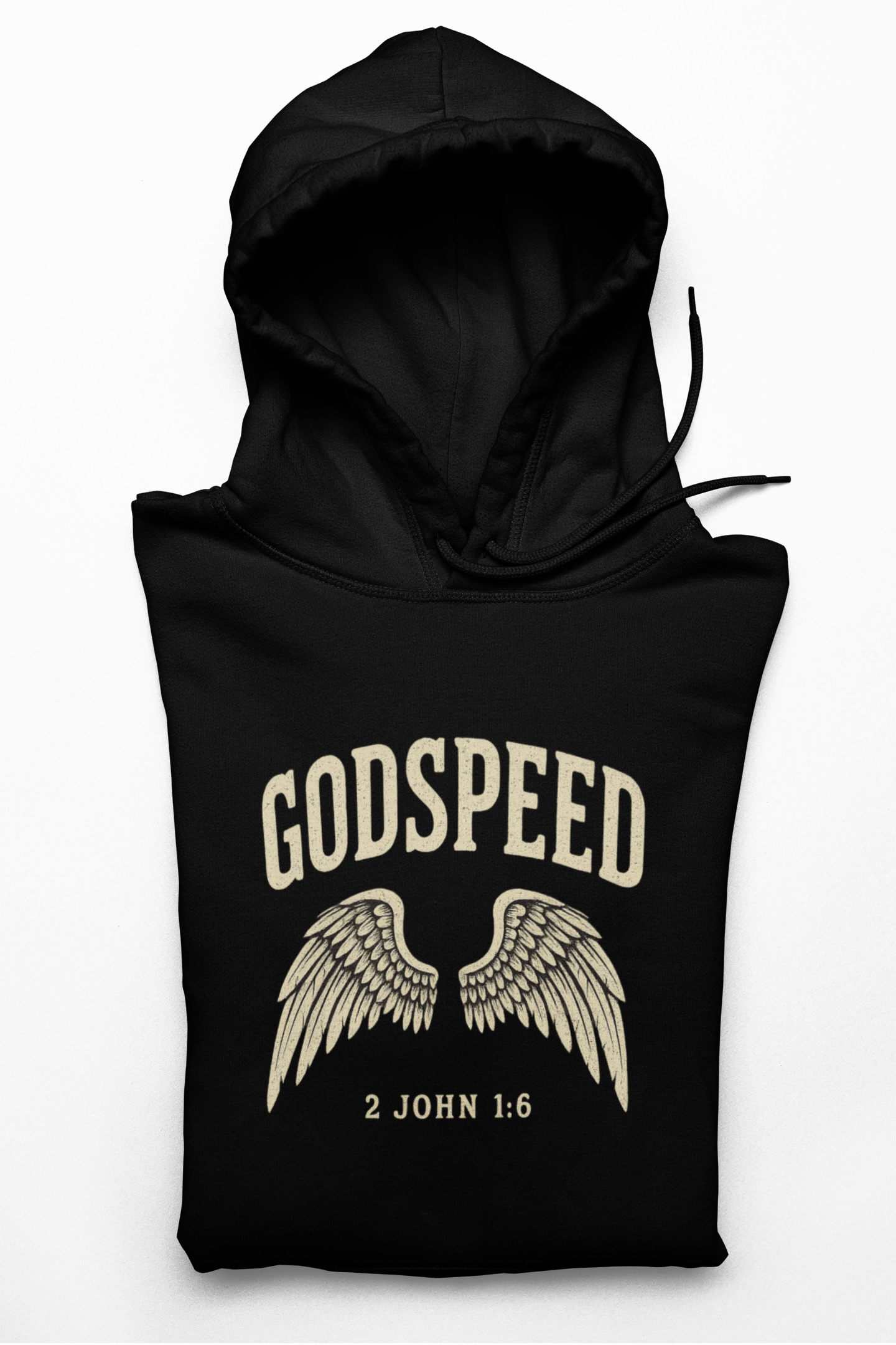 Vintage Godspeed Hoodie – Faith Streetwear with Wings Graphic, 2 John 1:6 Bible Verse