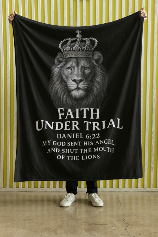 Faith Under Trial Lion Blanket — Daniel 6:22 Scripture Throw | Christian Plush Blanket, Inspirational Bible Verse Home Décor, Religious Gift