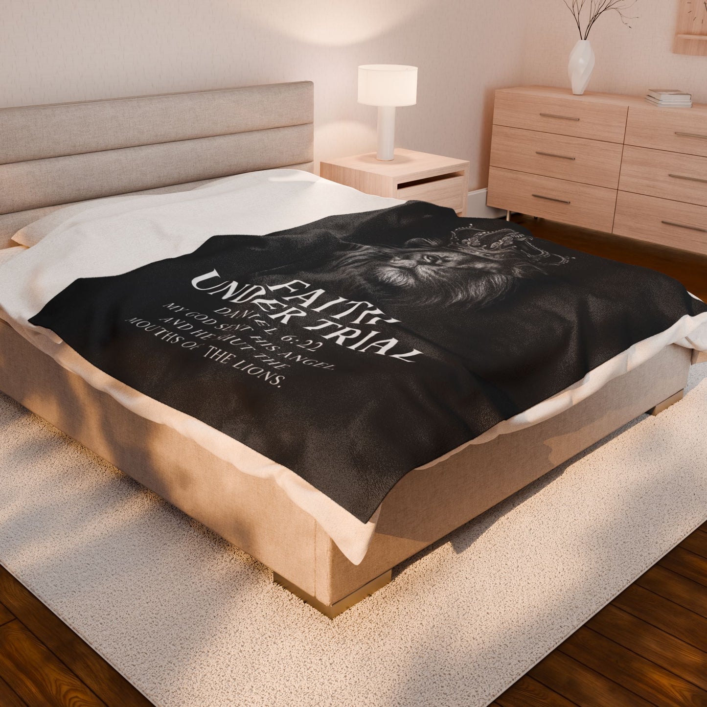 Faith Under Trial Lion Blanket — Daniel 6:22 Scripture Throw | Christian Plush Blanket, Inspirational Bible Verse Home Décor, Religious Gift