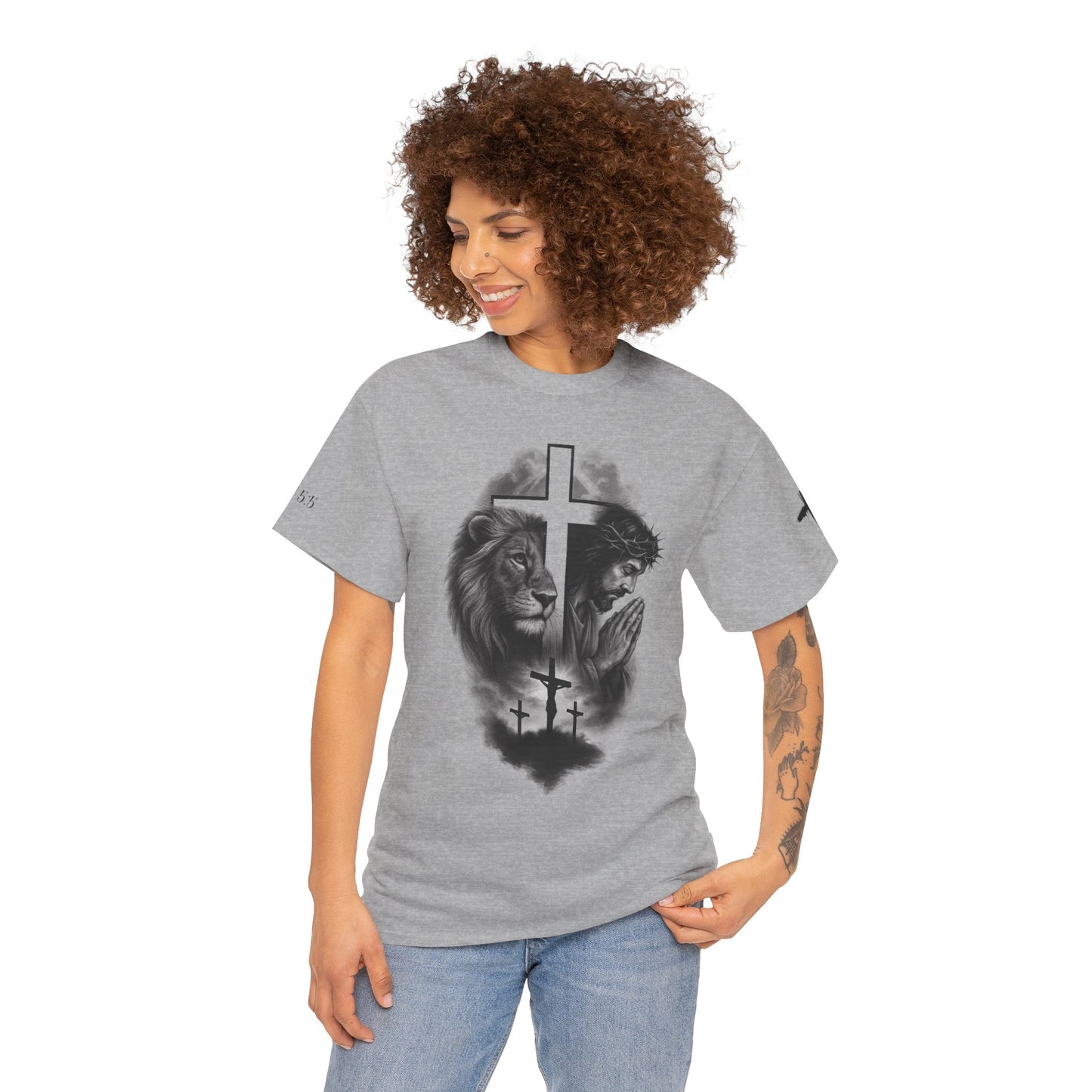Christian Faith Tee Shirt Lion of Judah Jesus Cross Calvary Strength Unisex