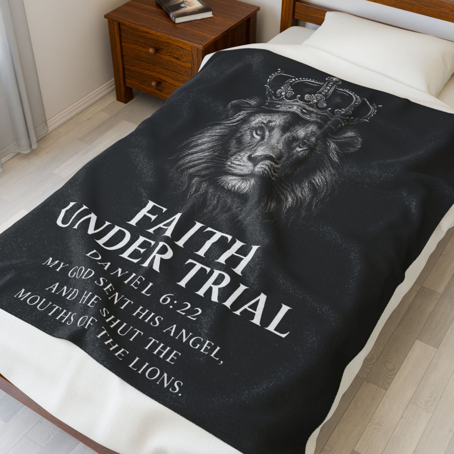 Faith Under Trial Lion Blanket — Daniel 6:22 Scripture Throw | Christian Plush Blanket, Inspirational Bible Verse Home Décor, Religious Gift