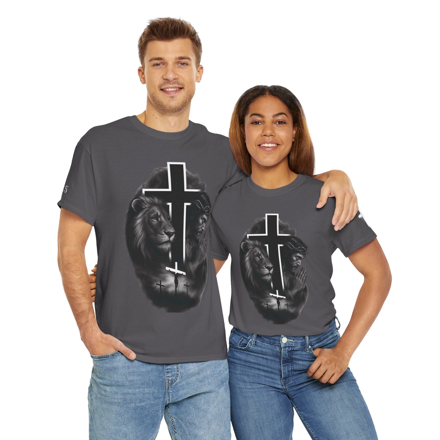 Christian Faith Tee Shirt Lion of Judah Jesus Cross Calvary Strength Unisex