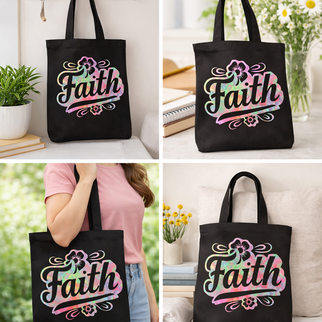 Faith Floral Christian Tote Bag – Personalized Bible Study & Church Bag