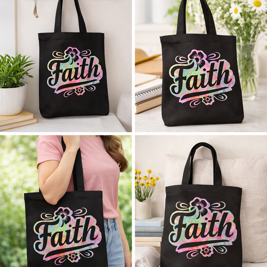 Faith Floral Christian Tote Bag – Personalized Bible Study & Church Bag
