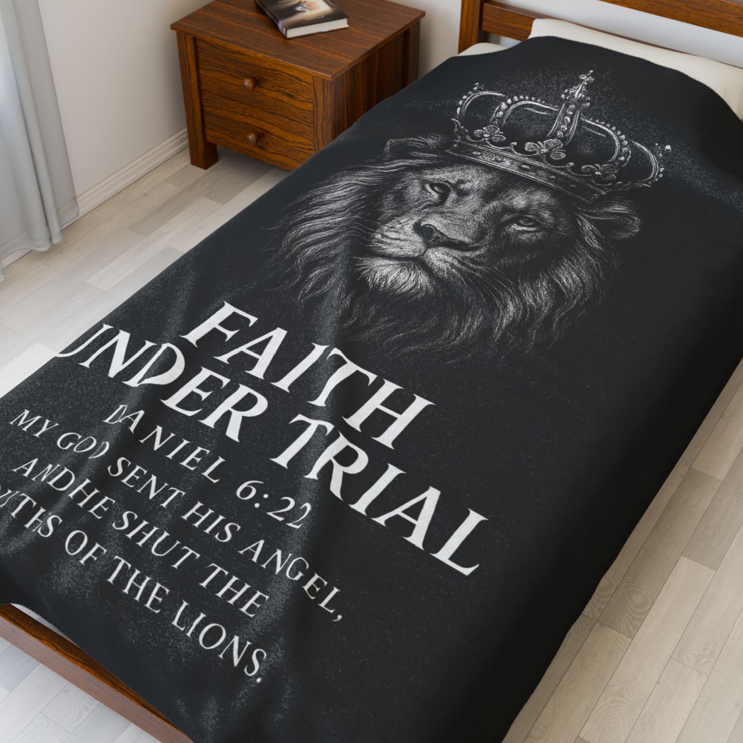Faith Under Trial Lion Blanket — Daniel 6:22 Scripture Throw | Christian Plush Blanket, Inspirational Bible Verse Home Décor, Religious Gift