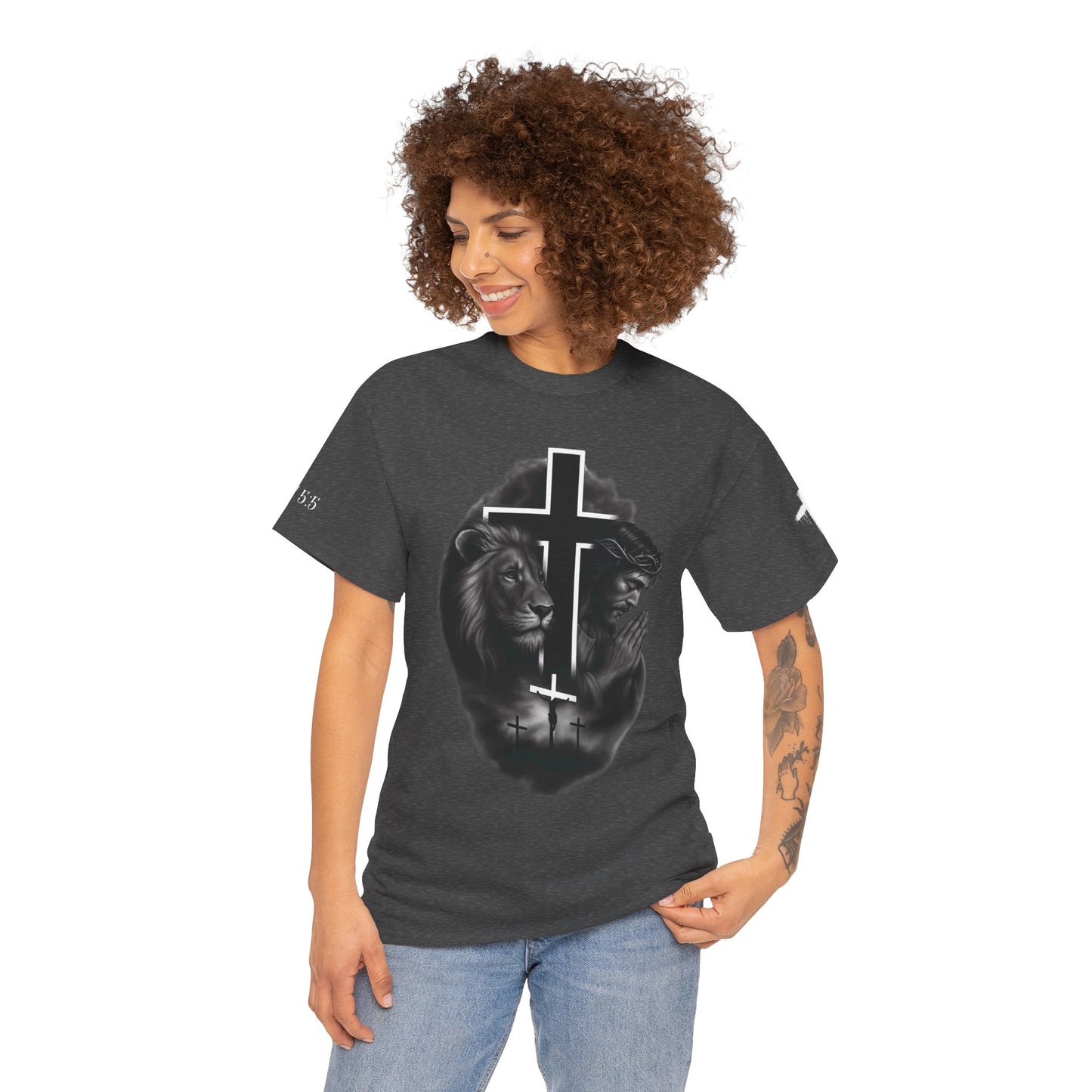 Christian Faith Tee Shirt Lion of Judah Jesus Cross Calvary Strength Unisex