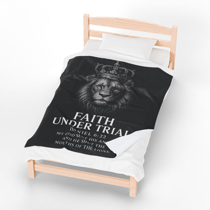 Faith Under Trial Lion Blanket — Daniel 6:22 Scripture Throw | Christian Plush Blanket, Inspirational Bible Verse Home Décor, Religious Gift