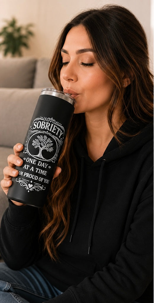 Sobriety One Day at a Time 16 oz Skinny-Stainless Steel Insulated Cup