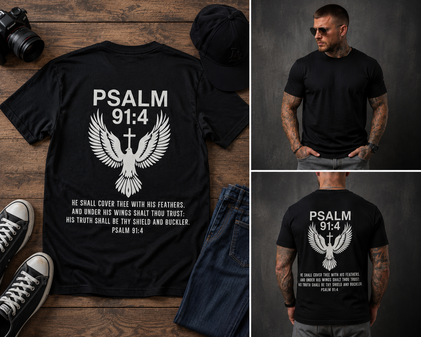 Psalm 91:4 Christian T-Shirt | Faith Over Fear Bible Verse Tee