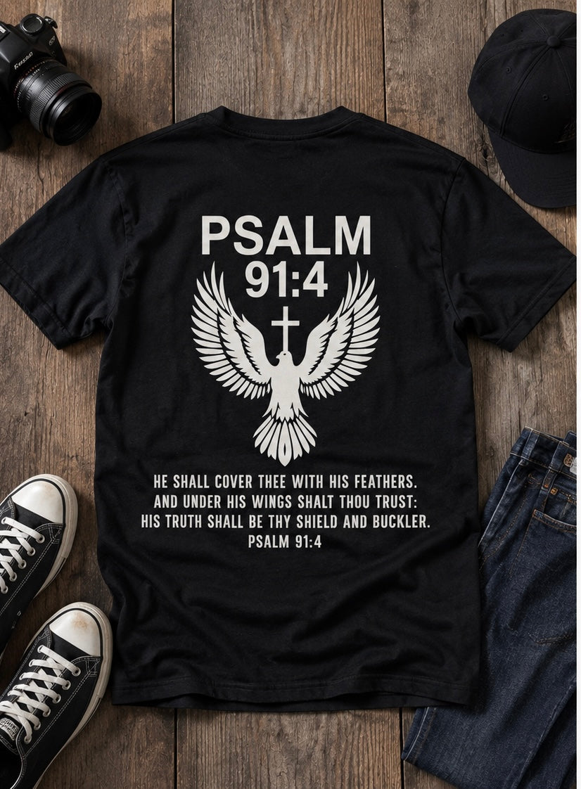 Psalm 91:4 Christian T-Shirt | Faith Over Fear Bible Verse Tee
