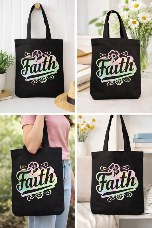 Faith Floral Christian Tote Bag – Personalized Bible Study & Church Bag