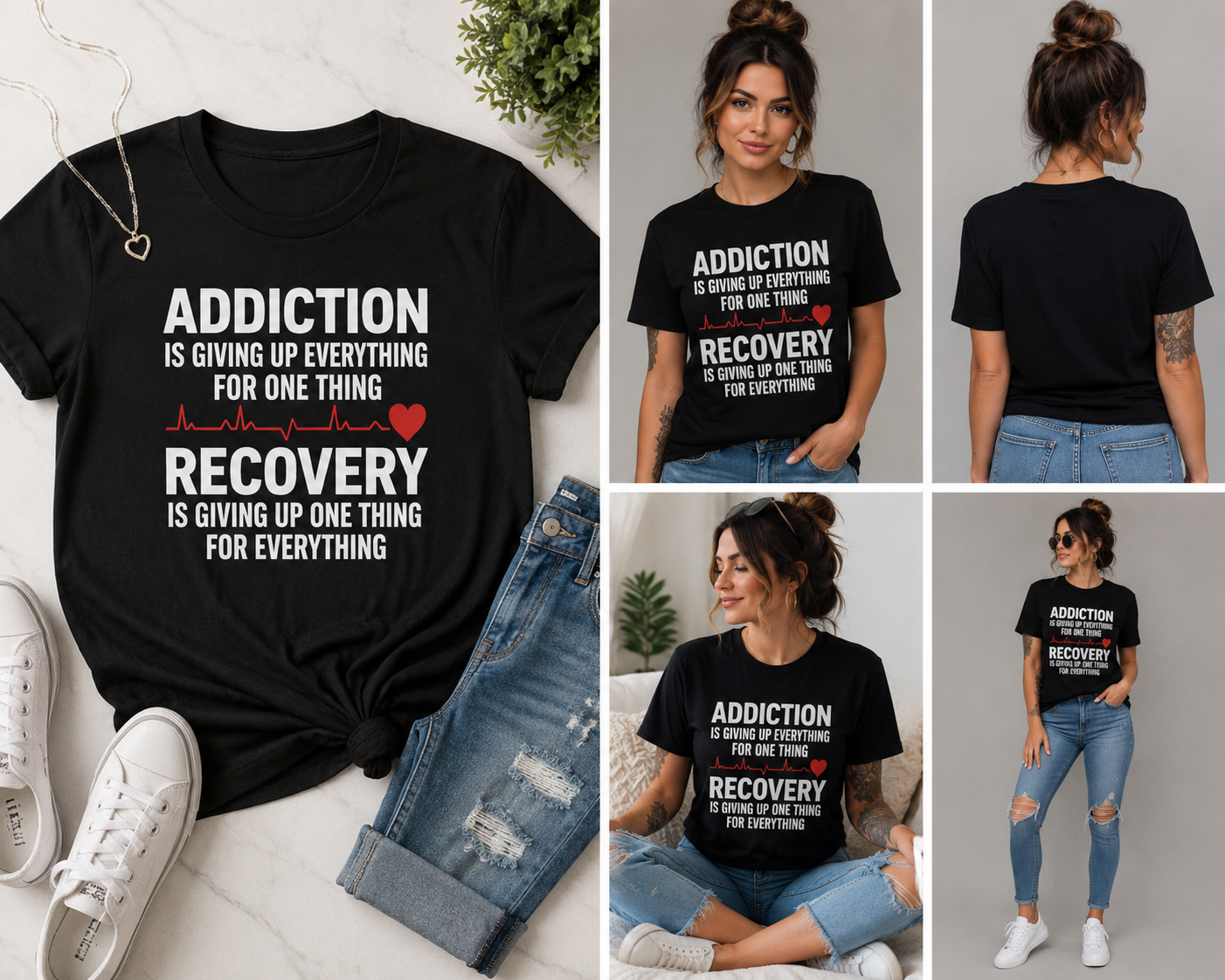 Recovery Christian T-Shirt | Addiction vs Recovery Faith Tee