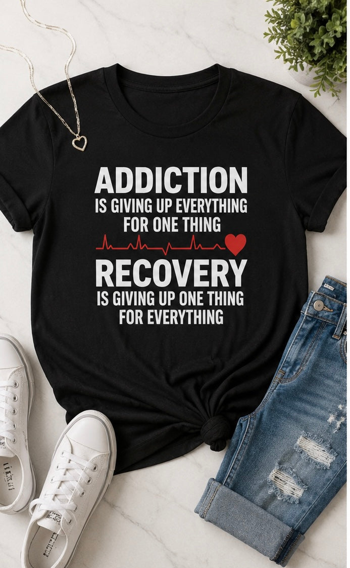 Recovery Christian T-Shirt | Addiction vs Recovery Faith Tee