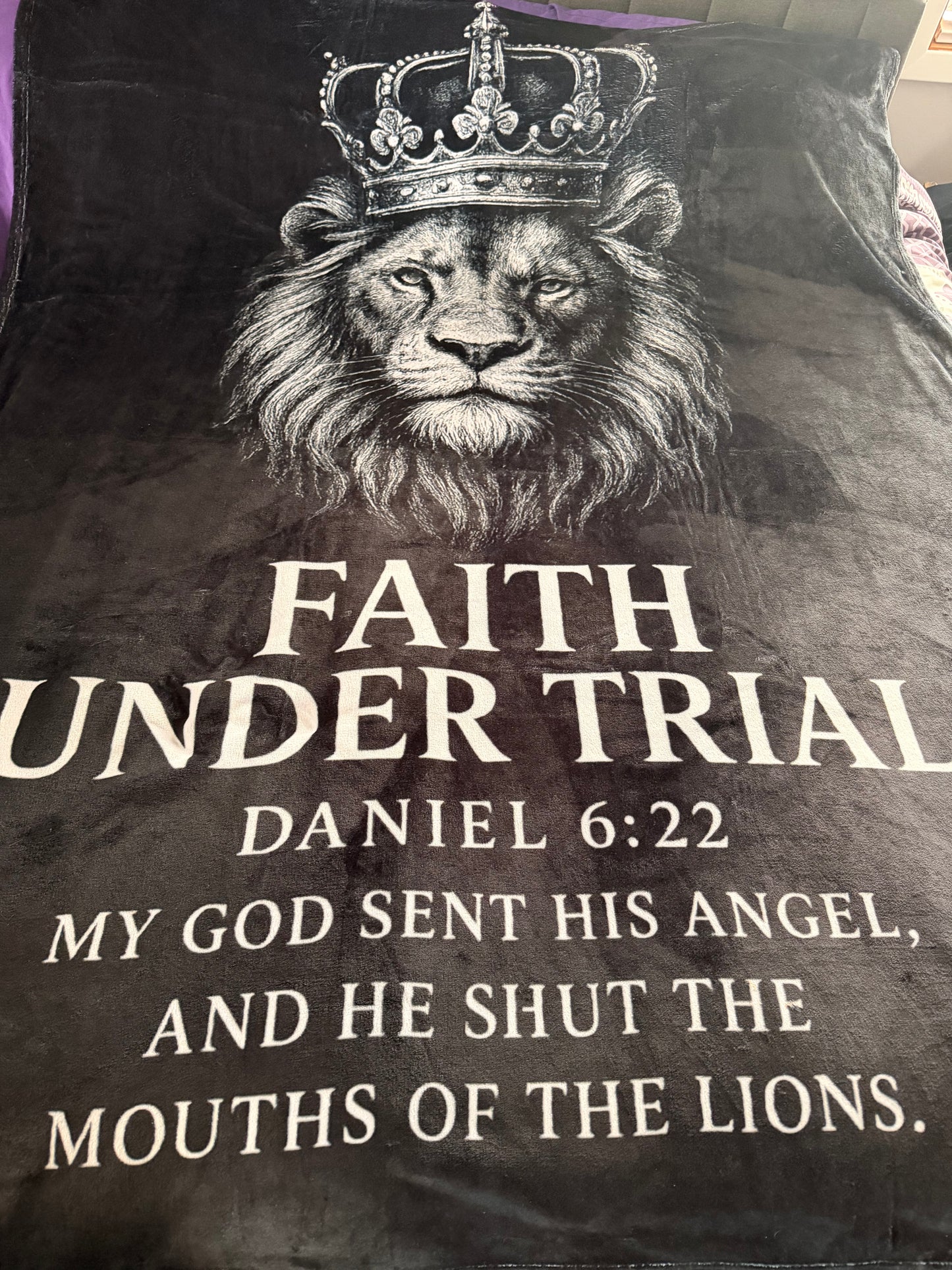 Faith Under Trial Lion Blanket — Daniel 6:22 Scripture Throw | Christian Plush Blanket, Inspirational Bible Verse Home Décor, Religious Gift