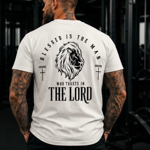 Blessed Is The Man Christian T-Shirt | Faith Based Lion Graphic Tee