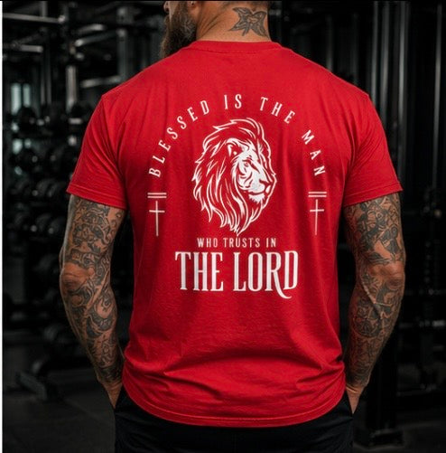 Blessed Is The Man Christian T-Shirt | Faith Based Lion Graphic Tee