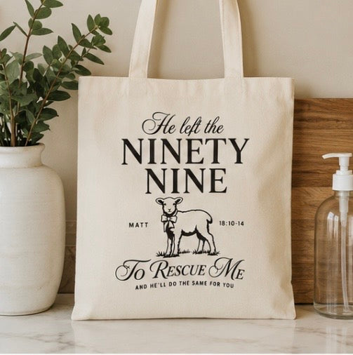 Rescued By Grace Christian Tote Bag | Matthew 18:10-14 Lost Sheep Tote
