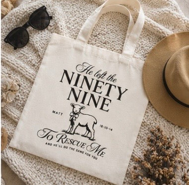 Rescued By Grace Christian Tote Bag | Matthew 18:10-14 Lost Sheep Tote