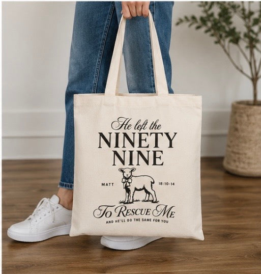 Rescued By Grace Christian Tote Bag | Matthew 18:10-14 Lost Sheep Tote