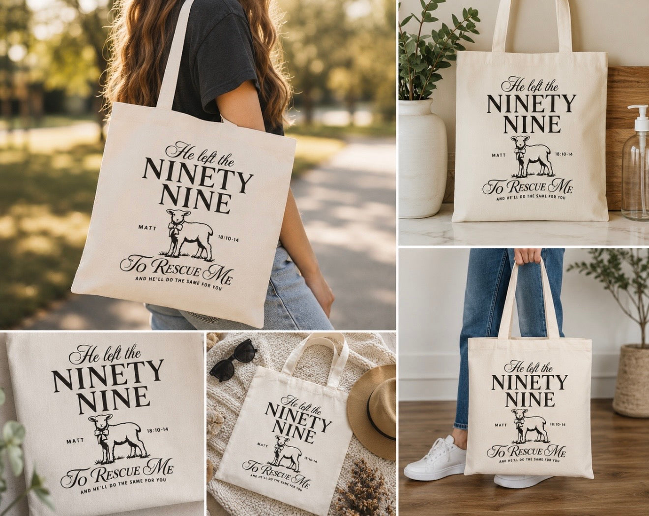 Rescued By Grace Christian Tote Bag | Matthew 18:10-14 Lost Sheep Tote