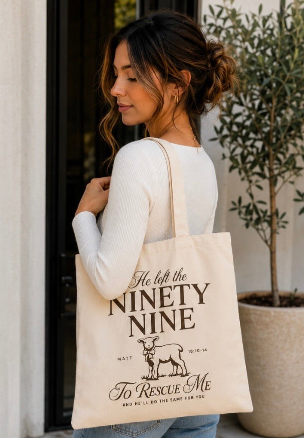 Rescued By Grace Christian Tote Bag | Matthew 18:10-14 Lost Sheep Tote