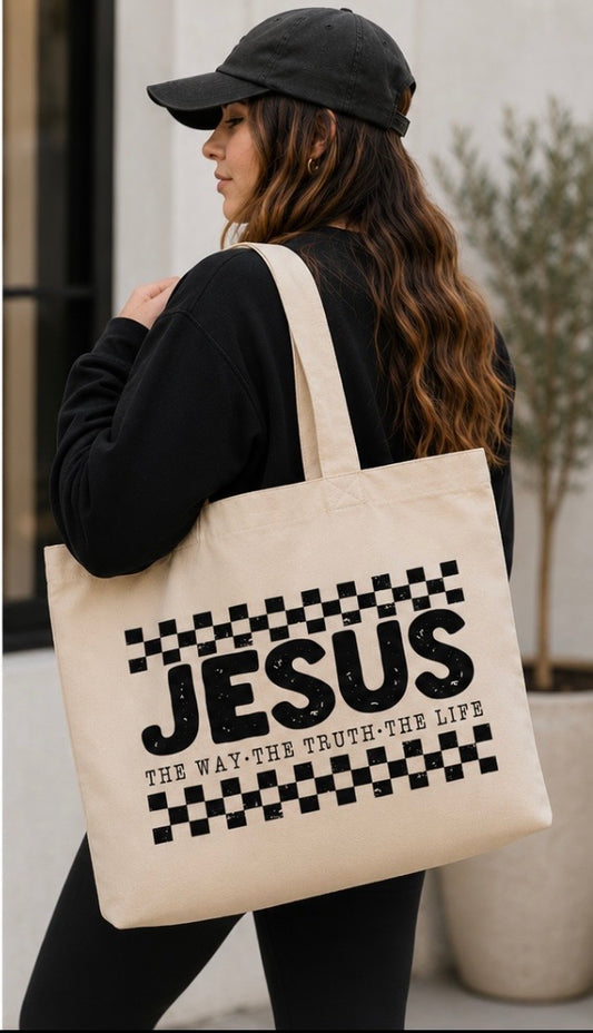 Jesus The Way The Truth The Life Canvas Tote Bag-With Zipper