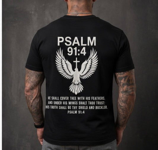 Psalm 91:4 Christian T-Shirt | Faith Over Fear Bible Verse Tee