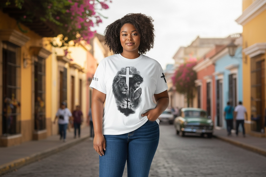 Lion & Jesus Strength Tee — Christian Graphic Shirt (Unisex)