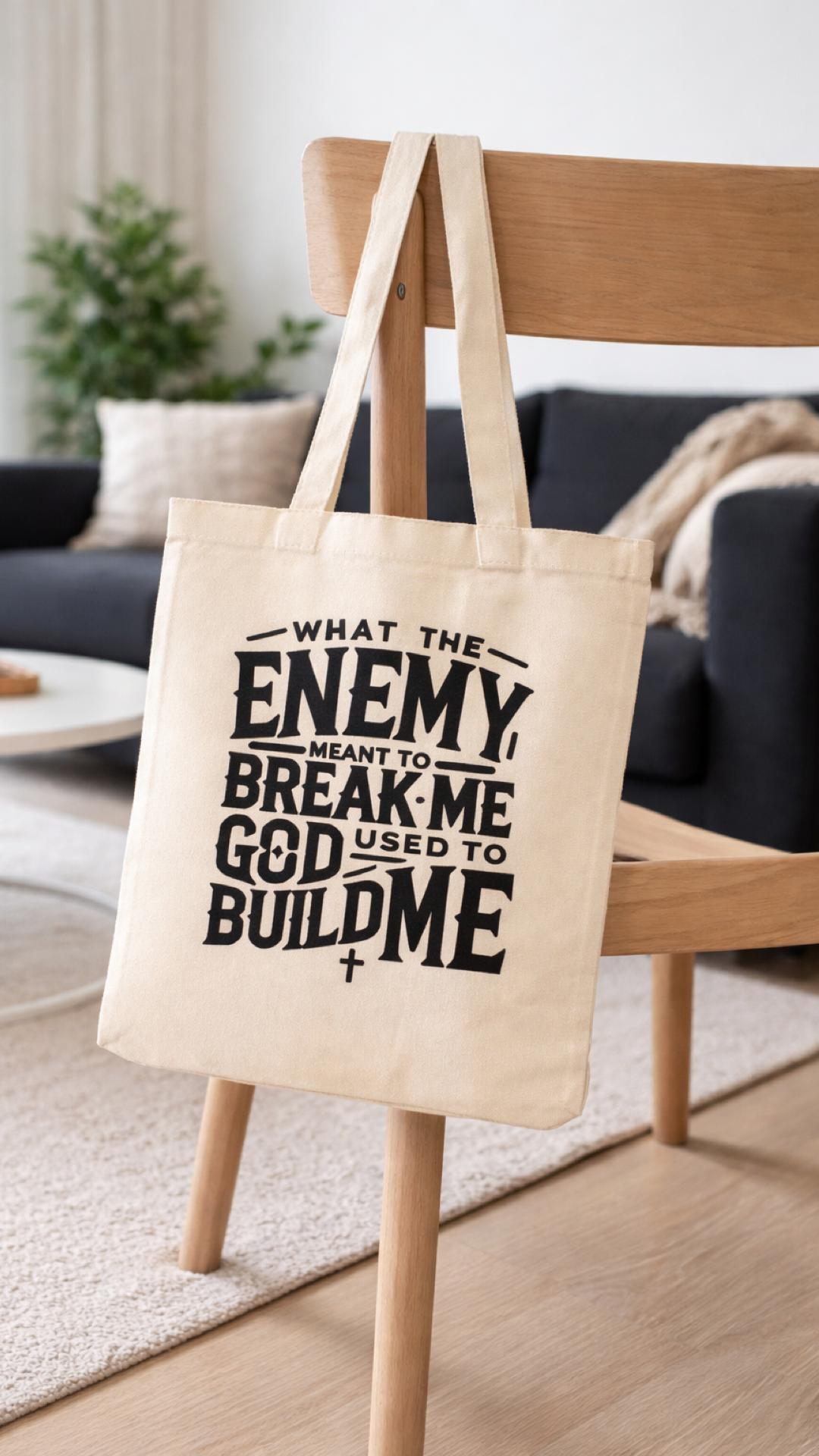 What the Enemy Meant to Break Me God Used to Build Me Tote Bag | Christian Canvas Tote | Faith Based Everyday Bag