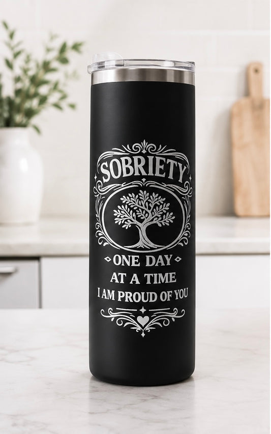 Sobriety One Day at a Time 16 oz Skinny-Stainless Steel Insulated Cup